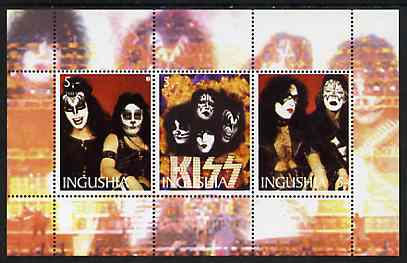 Ingushetia Republic 2003 Kiss perf sheetlet containing 3 values unmounted mint, stamps on personalities, stamps on music, stamps on pops, stamps on rock