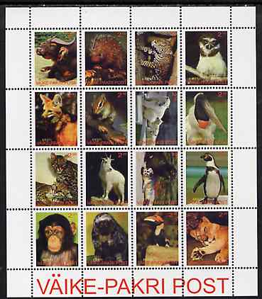 Estonia (Vaike-Pakri) 2001 ? Fauna of the World perf sheetlet containing 16 values unmounted mint, stamps on animals, stamps on cats, stamps on bears, stamps on penguins, stamps on birds, stamps on apes