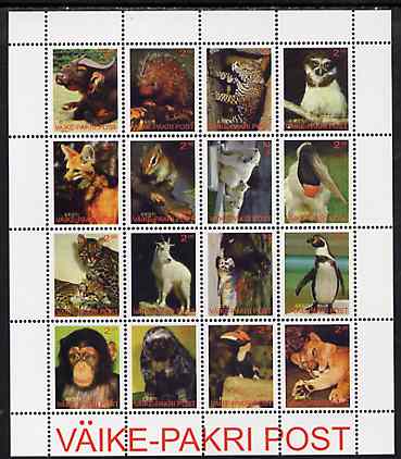 Estonia (Vaike-Pakri) 2001 ? Fauna of the World perf sheetlet containing 16 values unmounted mint, stamps on , stamps on  stamps on animals, stamps on  stamps on cats, stamps on  stamps on bears, stamps on  stamps on penguins, stamps on  stamps on birds, stamps on  stamps on apes