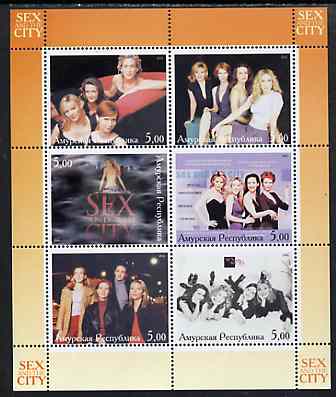 Amurskaja Republic 2002 Sex and the City perf sheetlet containing 6 values unmounted mint, stamps on , stamps on  stamps on women, stamps on  stamps on entertainments, stamps on  stamps on  tv , stamps on  stamps on 