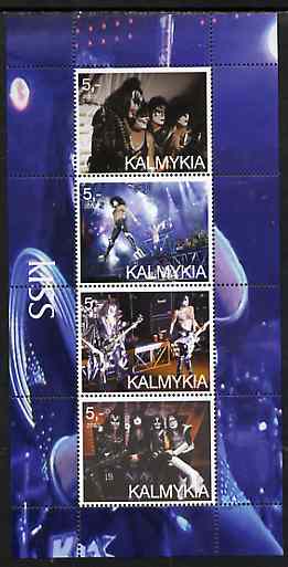 Kalmikia Republic 2003 Kiss perf sheetlet containing 4 values unmounted mint, stamps on , stamps on  stamps on personalities, stamps on  stamps on music, stamps on  stamps on pops, stamps on  stamps on rock