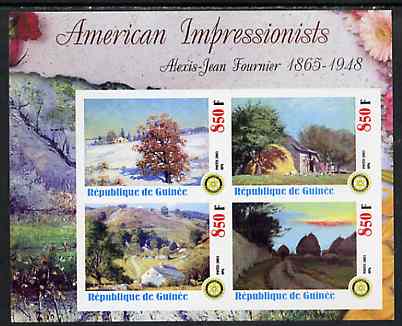 Guinea - Conakry 2003 American Impressionists - Alexis Jean Fournier imperf sheetlet containing set of 4 values each with Rotary Logo unmounted mint, stamps on , stamps on  stamps on arts, stamps on  stamps on rotary