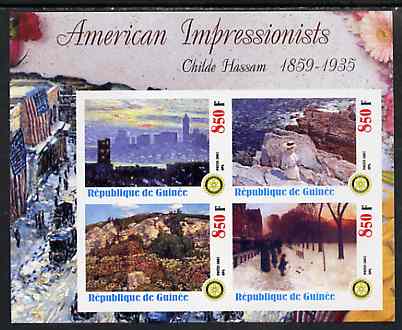 Guinea - Conakry 2003 American Impressionists - Childe Hassam imperf sheetlet containing set of 4 values each with Rotary Logo unmounted mint, stamps on , stamps on  stamps on arts, stamps on  stamps on rotary