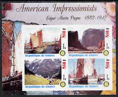 Guinea - Conakry 2003 American Impressionists - Edgar Alwin Payne imperf sheetlet containing set of 4 values each with Rotary Logo unmounted mint, stamps on , stamps on  stamps on arts, stamps on  stamps on rotary