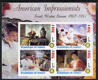 Guinea - Conakry 2003 American Impressionists - Frank Weston Benson imperf sheetlet containing set of 4 values each with Rotary Logo unmounted mint, stamps on , stamps on  stamps on arts, stamps on  stamps on rotary