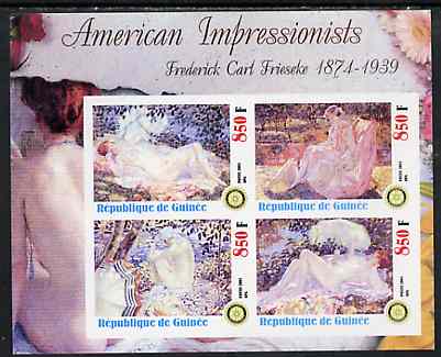 Guinea - Conakry 2003 American Impressionists - Frederick Carl Frieseke imperf sheetlet containing set of 4 values each with Rotary Logo unmounted mint, stamps on , stamps on  stamps on arts, stamps on  stamps on rotary