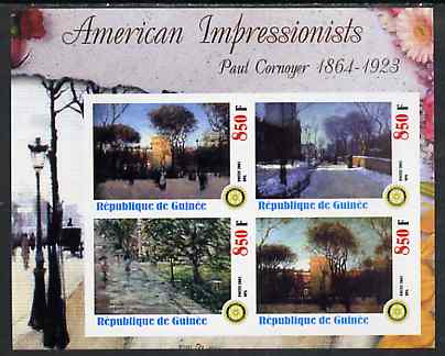 Guinea - Conakry 2003 American Impressionists - Paul Cornoyer imperf sheetlet containing set of 4 values each with Rotary Logo unmounted mint, stamps on , stamps on  stamps on arts, stamps on  stamps on rotary