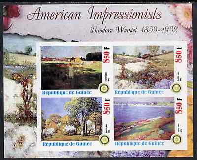 Guinea - Conakry 2003 American Impressionists - Theodore Wendel imperf sheetlet containing set of 4 values each with Rotary Logo unmounted mint, stamps on , stamps on  stamps on arts, stamps on  stamps on rotary