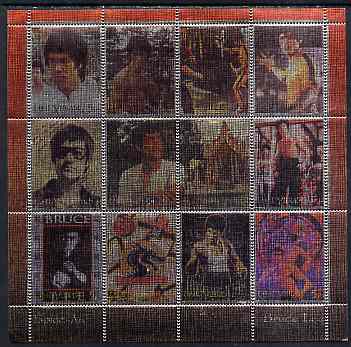 Ingushetia Republic 2000 Bruce Lee perf sheetlet containing set of 12 values printed on metallic foil unmounted mint, stamps on films, stamps on cinema, stamps on movies, stamps on entertainments, stamps on personalities, stamps on martial arts, stamps on 