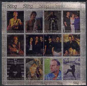 Buriatia Republic 2000 Sting perf sheetlet containing 12 values printed on metallic foil unmounted mint, stamps on music, stamps on pops, stamps on personalities, stamps on rock, stamps on motorbikes