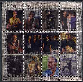 Buriatia Republic 2000 Sting perf sheetlet containing 12 values printed on metallic foil unmounted mint, stamps on , stamps on  stamps on music, stamps on  stamps on pops, stamps on  stamps on personalities, stamps on  stamps on rock, stamps on  stamps on motorbikes