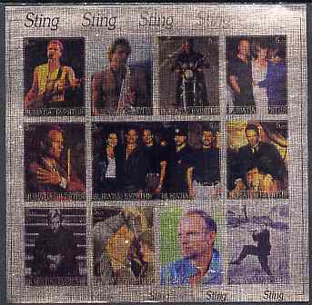 Buriatia Republic 2000 Sting imperf sheetlet containing 12 values printed on metallic foil unmounted mint, stamps on music, stamps on pops, stamps on personalities, stamps on rock, stamps on motorbikes