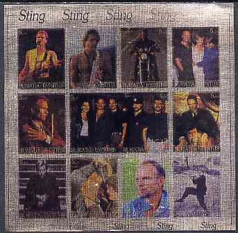 Buriatia Republic 2000 Sting imperf sheetlet containing 12 values printed on metallic foil unmounted mint, stamps on , stamps on  stamps on music, stamps on  stamps on pops, stamps on  stamps on personalities, stamps on  stamps on rock, stamps on  stamps on motorbikes