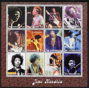 Ingushetia Republic 2001 Jimi Hendrix perf sheetlet containing 12 values unmounted mint, stamps on , stamps on  stamps on music, stamps on  stamps on pops, stamps on  stamps on personalities, stamps on  stamps on rock, stamps on  stamps on 