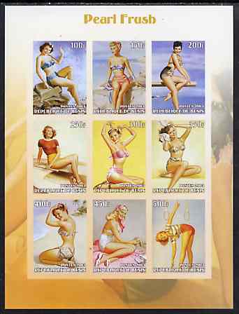 Benin 2003 Pin-Up Art of Pearl Frush imperf sheetlet containing set of 9 values unmounted mint, stamps on , stamps on  stamps on arts, stamps on  stamps on women, stamps on  stamps on nudes, stamps on  stamps on fantasy