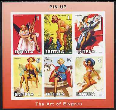 Eritrea 2001 Pin-Up Art #1 imperf sheetlet containing set of 6 values unmounted mint, stamps on , stamps on  stamps on arts, stamps on  stamps on women, stamps on  stamps on nudes, stamps on  stamps on fantasy