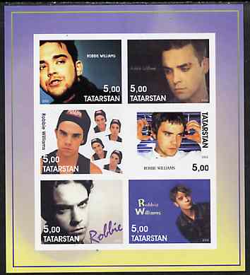 Tatarstan Republic 2002 Robbie Williams imperf sheetlet containing 6 values unmounted mint, stamps on , stamps on  stamps on music, stamps on  stamps on pops, stamps on  stamps on personalities, stamps on  stamps on rock, stamps on  stamps on 