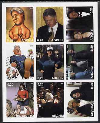 Abkhazia 2000 Bill Clinton imperf sheetlet containing 9 values unmounted mint, stamps on personalities, stamps on usa presidents, stamps on americana