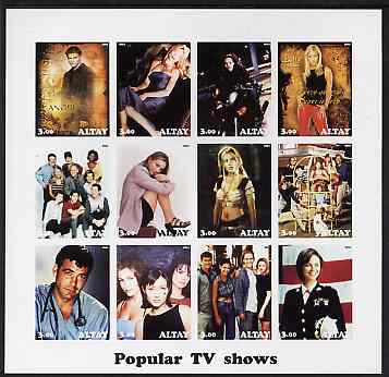 Altaj Republic 2002 Popular TV Shows #1 imperf sheetlet containing set of 12 values unmounted mint, stamps on , stamps on  stamps on entertainments, stamps on  stamps on  tv , stamps on  stamps on 