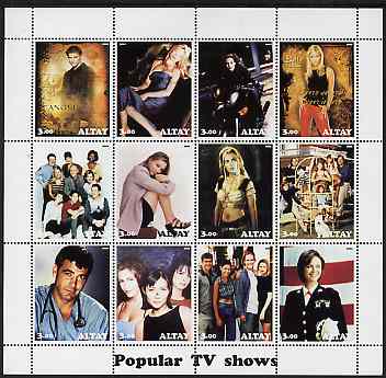 Altaj Republic 2002 Popular TV Shows #1 perf sheetlet containing set of 12 values unmounted mint, stamps on entertainments, stamps on  tv , stamps on 