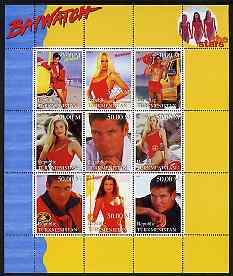 Turkmenistan 1999 Stars of Baywatch #1 perf sheetlet containing set of 9 values unmounted mint, stamps on , stamps on  stamps on entertainments, stamps on  stamps on  tv , stamps on  stamps on 