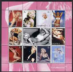Kalmikia Republic 2003 Marilyn Monroe perf sheetlet containing 12 values unmounted mint, stamps on music, stamps on personalities, stamps on marilyn, stamps on entertainments, stamps on films, stamps on cinema, stamps on marilyn monroe