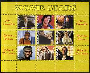 Karjala Republic 1999 Movie Stars perf sheetlet containing 9 values (John Travolta, Sharon Stone & Robert De Niro) unmounted mint, stamps on , stamps on  stamps on personalities, stamps on  stamps on entertainments, stamps on  stamps on films, stamps on  stamps on cinema, stamps on  stamps on 