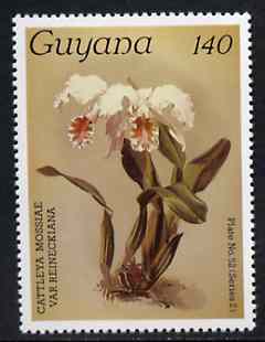 Guyana 1985-89 Orchids Series 2 plate 52 (Sanders' Reichenbachia) 140c unmounted mint, unlisted by SG without surcharge, stamps on orchids, stamps on flowers