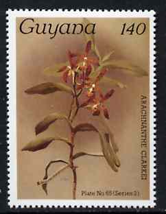 Guyana 1985-89 Orchids Series 2 plate 65 (Sanders Reichenbachia) 140c unmounted mint, unlisted by SG without surcharge, stamps on orchids, stamps on flowers