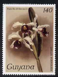 Guyana 1985-89 Orchids Series 2 plate 25 (Sanders Reichenbachia) 140c unmounted mint, unlisted by SG without surcharge, stamps on orchids, stamps on flowers