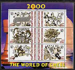 Kyrgyzstan 2000 The World of Chess perf sheetlet containing set of 6 values unmounted mint, stamps on chess, stamps on 