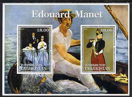 Tadjikistan 2001 Edouard Manet perf sheetlet containing 2 values unmounted mint, stamps on arts, stamps on manet