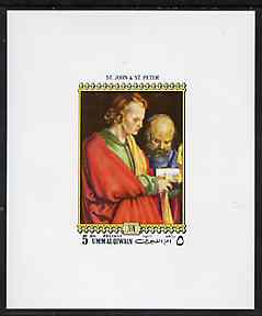 Umm Al Qiwain 1972 Albrecht Durer - St John & St Peter 5dh deluxe sheetlet unmounted mint, stamps on , stamps on  stamps on arts, stamps on  stamps on durer