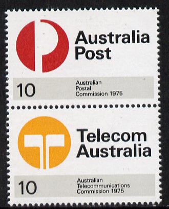 Australia 1975 Postal & Telecommunications se-tenant pair unmounted mint SG 600a, stamps on communications  postal