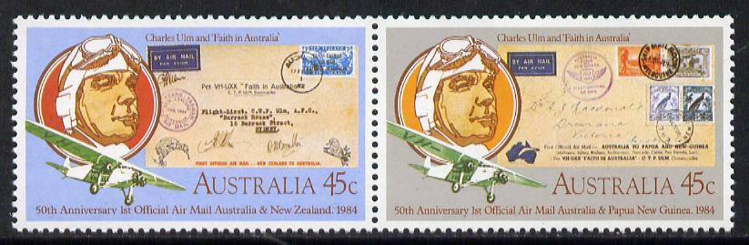 Australia 1984 First Airmail Flights se-tenant pair unmounted mint SG 903a, stamps on aviation     postal    stamp on stamp , stamps on stamponstamp