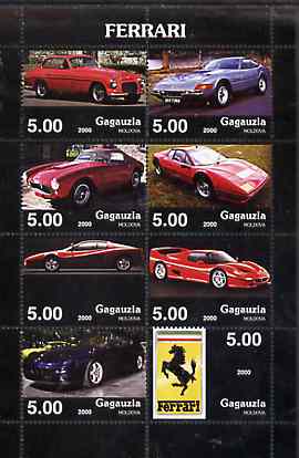 Gagauzia Republic 2000 Ferrari Cars perf sheetlet containing 8 values unmounted mint, stamps on cars, stamps on ferrari