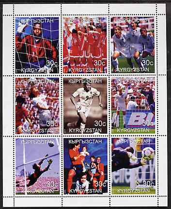 Kyrgyzstan 1999 Football perf sheetlet containing 9 values unmounted mint, stamps on , stamps on  stamps on football, stamps on  stamps on sport