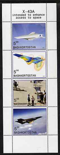 Bashkortostan 2001 X-43A Experimental Aircraft perf sheetlet containing 4 values unmounted mint, stamps on aviation