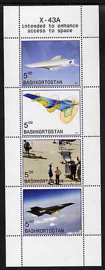 Bashkortostan 2001 X-43A Experimental Aircraft perf sheetlet containing 4 values unmounted mint, stamps on , stamps on  stamps on aviation