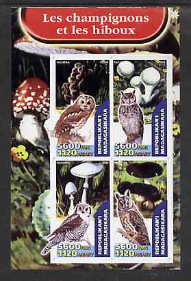 Madagascar 2004 Fungi & Owls imperf sheetlet containing set of 4 values unmounted mint, stamps on fungi, stamps on birds, stamps on birds of prey, stamps on owls