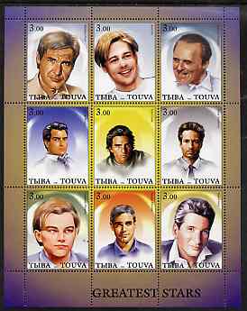 Touva 2001 Greatest Stars #1 (Male) perf sheetlet containing 9 values unmounted mint , stamps on , stamps on  stamps on personalities, stamps on  stamps on films, stamps on  stamps on cinema, stamps on  stamps on entertainments, stamps on  stamps on movies