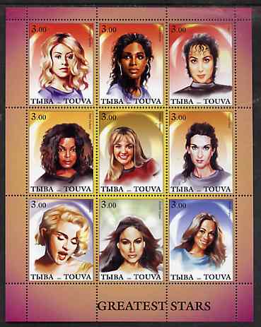 Touva 2001 Greatest Stars #4 (Female) perf sheetlet containing 9 values unmounted mint , stamps on , stamps on  stamps on personalities, stamps on  stamps on films, stamps on  stamps on cinema, stamps on  stamps on entertainments, stamps on  stamps on movies, stamps on  stamps on women