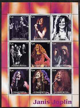 Udmurtia Republic 2000 Janis Joplin perf sheetlet containing 9 values unmounted mint, stamps on , stamps on  stamps on entertainments, stamps on  stamps on music, stamps on  stamps on pops, stamps on  stamps on personalities, stamps on  stamps on rock, stamps on  stamps on women