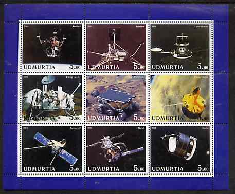 Udmurtia Republic 2001 Space Missions perf sheetlet containing complete set of 9 values unmounted mint, stamps on , stamps on  stamps on space