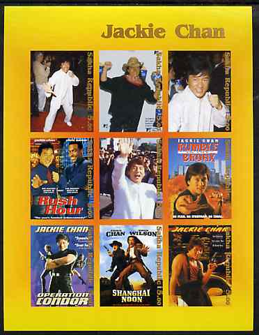 Sakha (Yakutia) Republic 2001 Jackie Chan imperf sheetlet containing complete set of 9 values unmounted mint, stamps on , stamps on  stamps on films, stamps on  stamps on cinema, stamps on  stamps on entertainments, stamps on  stamps on movies, stamps on  stamps on personalities, stamps on  stamps on martial arts