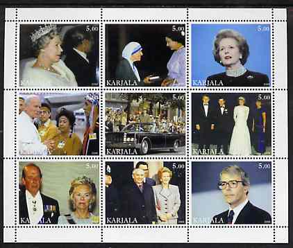 Karjala Republic 2000 Personalities of the 20th Century perf sheetlet containing set of 9 values unmounted mint, stamps on personalities, stamps on nobel, stamps on teresa, stamps on millennium, stamps on royalty, stamps on constitutions, stamps on pope, stamps on 