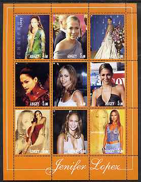 Adigey Republic 2001 Jennifer Lopez perf sheetlet containing 9 values unmounted mint, stamps on , stamps on  stamps on personalities, stamps on  stamps on entertainments, stamps on  stamps on films, stamps on  stamps on cinema, stamps on  stamps on women