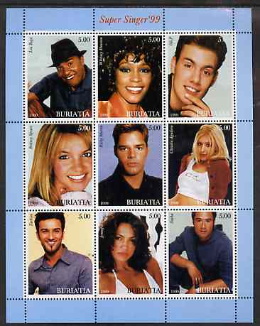 Buriatia Republic 1999 Super Singer '99 perf sheetlet containing complete set of 9 values unmounted mint, stamps on , stamps on  stamps on music, stamps on  stamps on entertainments, stamps on  stamps on personalities, stamps on  stamps on 