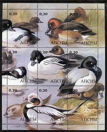 Abkhazia 2000 Ducks perf composite sheetlet containing 9 values unmounted mint , stamps on birds, stamps on ducks
