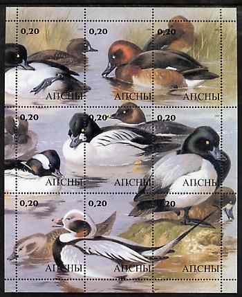 Abkhazia 2000 Ducks perf composite sheetlet containing 9 values unmounted mint , stamps on , stamps on  stamps on birds, stamps on  stamps on ducks